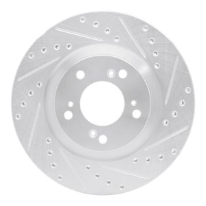 Honda S2000 Brake Rotor (1) - Front Right - R1 Concepts - Drilled & Slotted - Silver - `00-`09